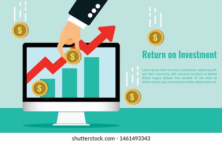 Vector illustration of business arrow target direction concept to success. Finance growth vision stretching rising up. banner flat style. Return on investment ROI. chart increase profit