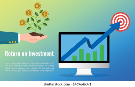 Vector illustration of business arrow target direction concept to success. Finance growth vision stretching rising up. banner flat style. Return on investment ROI. chart increase profit.