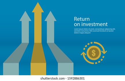 vector illustration of business arrow target direction concept to success. Finance growth vision stretching rising up. flat banner style . Return on investment ROI. chart increase profit