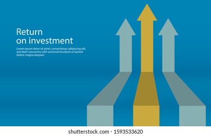 vector illustration of business arrow target direction concept to success. Finance growth vision stretching rising up. flat banner style . Return on investment ROI. chart increase profit