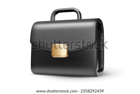 Vector illustration of business black color briefcase with shadow on white background. 3d style design of black briefcase for web, site, banner, poster