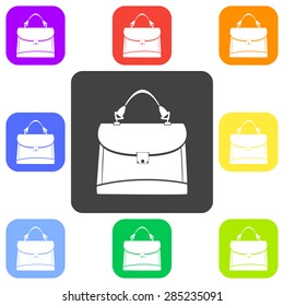 Vector illustration of business briefcase icon. Flat color design isolated on white background. Button set.