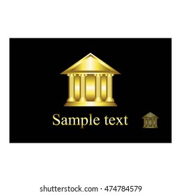 Vector illustration of Business card. Golden building on a black background. Text.