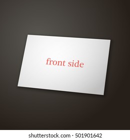 Vector illustration. Business card template in white color on a black background. One side. Perspective view. Blank mockup for your projects