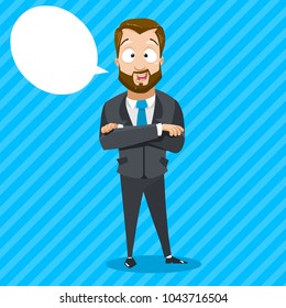 Vector illustration of business character. Bearded and musculed business man with empty space for the text