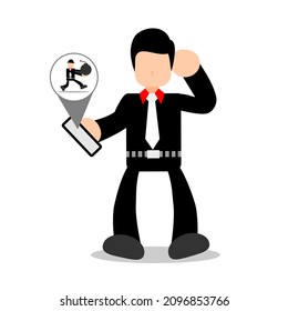 vector illustration of a business character with an expression looking at a cellphone''dead line'', white background. Flat and simple design, suitable for web, ads, banners, templates
