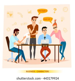 Vector illustration of business characters scene in cartoon style.Group of yang people having a business  meeting.Teamwork together  