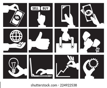 Vector illustration of business and commercial concept vector icon set in black and white