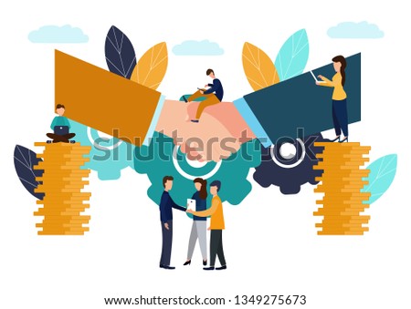 Vector illustration, business concept, agreement of the parties, partnership concept, handshake, signing documents