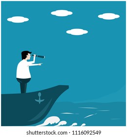 Vector illustration business concept. Businessman looking through telescope. new marketing channels, Searching for Opportunity.