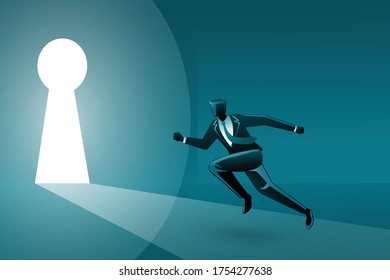 Vector illustration of business concept,  a businessman running toward keyhole