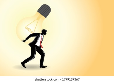 Vector illustration of business concept, businessman carrying a big light bulb 