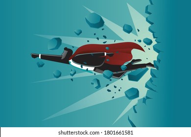 Vector illustration of business concept, businessman break through wall