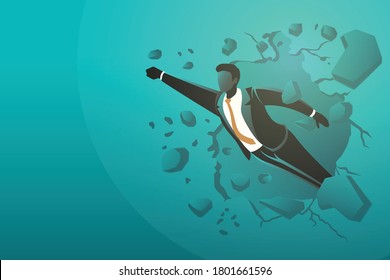 Vector illustration of business concept, businessman break through wall