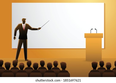 Vector illustration of business concept, businessman making presentation