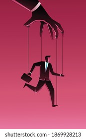 Vector illustration of business concept, businessman being controlled by puppet master 