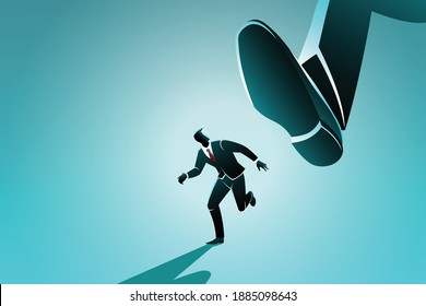 Vector illustration of business concept, A businessman runs from big foot