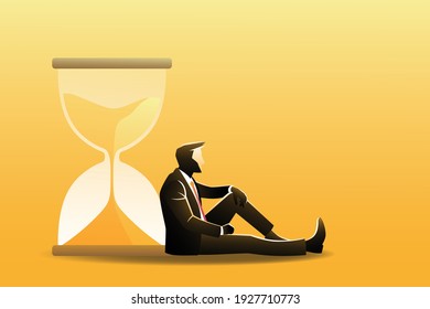 Vector illustration of business concept, a businessman sitting lean back on hourglass waiting for something