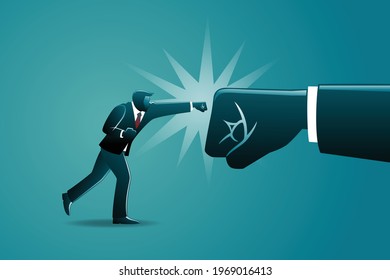 Vector illustration of business concept, businessman punching a big hand fist