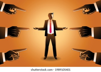 Vector illustration of business concept, a businessman being pointed by giant fingers