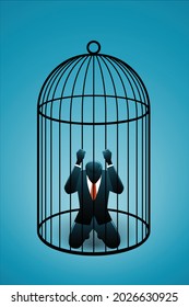 Vector illustration of business concept, businessman on bird cage