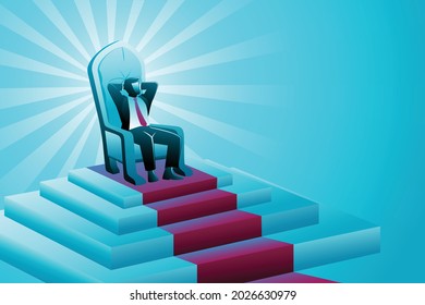 Vector illustration of business concept, businessman sitting on throne