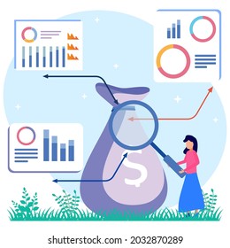 Vector illustration of business concept, businessman getting a lot of business profits. fast economic growth, jobs, successful business. Business revenue analysis.