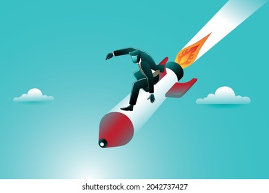 Vector illustration of business concept, businessman on a rocket