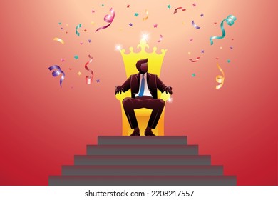 Vector illustration of business concept, businessman sitting on throne