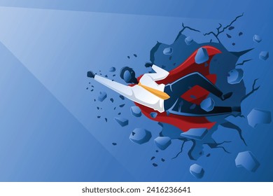 Vector illustration of business concept, businessman break through the wall