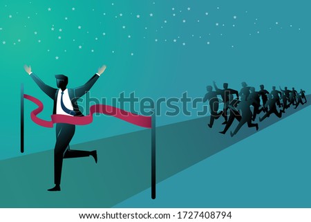 Vector illustration of business concept, businessman at the finish line