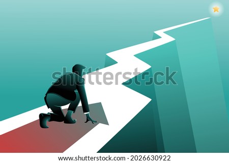 Vector illustration of business concept, businessman get ready on starting to goal of business in starting position ready to sprint run