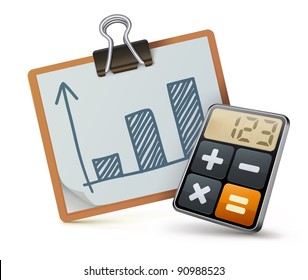 Vector illustration of business concept with calculator icon and finance graph