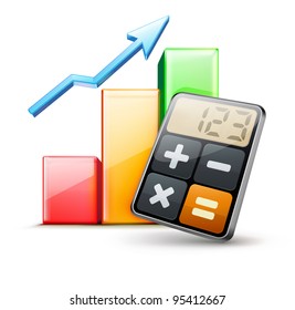 Vector illustration of business concept with calculator icon and finance graph