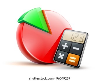 Vector illustration of business concept with calculator icon and finance cake diagram