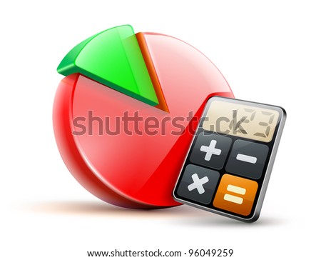 Vector illustration of business concept with calculator icon and finance cake diagram
