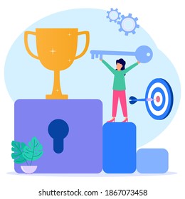 Vector illustration of business concept, character of people with key to business success. Illustrations for websites, landing pages, mobile apps, posters and banners.