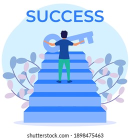 Vector illustration of business concept, character of people achieving the key to success in business.