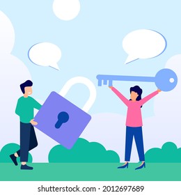 Vector illustration of business concept, character of people with key to business success. Illustrations for websites, landing pages, mobile apps, posters and banners.
