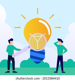 Vector illustration of a business concept, character of an entrepreneur with a bulb. Bring up ideas in business, business growth and success.