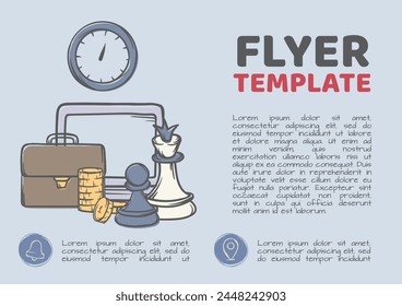 Vector illustration of a business concept with chess, computer and money. Editable template for flyer and advertisement