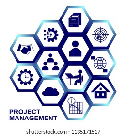 Vector illustration of business concept. Connected hexagonal shapes.