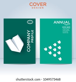 Vector Illustration business concept  cover design. Paper airplane on green background.