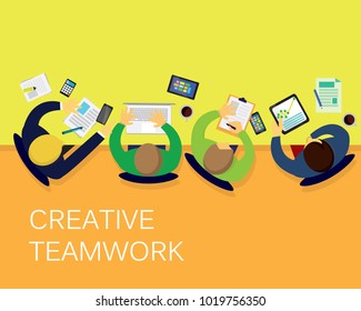 Vector illustration. Business concept. Creative teamwork design, businessman working together