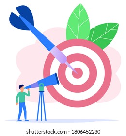 Vector illustration of a business concept, detailing goals with a bow, achieving goals, business growth and targets.