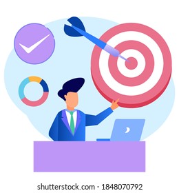 Vector illustration of a business concept, detailing goals with a bow, achieving goals, business growth and targets.