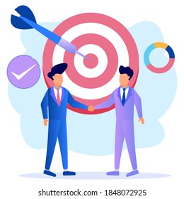 Vector illustration of a business concept, detailing goals with a bow, achieving goals, business growth and targets.