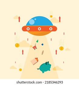 Ilustración vectorial de un negocio con el concepto de crisis económica e inflación.