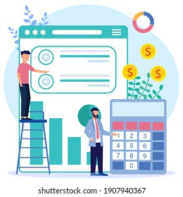 Vector Illustration Of A Business Concept, Entrepreneur Earning Multiple Business Profits. Fast Economic Growth, Jobs, Successful Business.