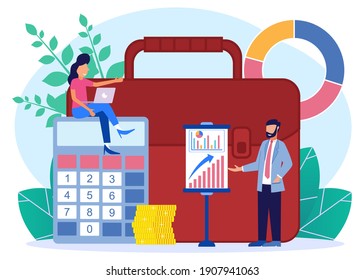 Vector Illustration Of A Business Concept, Entrepreneur Earning Multiple Business Profits. Fast Economic Growth, Jobs, Successful Business.